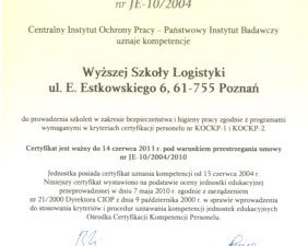 Certyfikat uznania dla studiów bhp w WSL