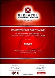 FIEGE Sp. z o.o. laureatem wyróżnienia w programie badawczym „Operator Logistyczny 2014”