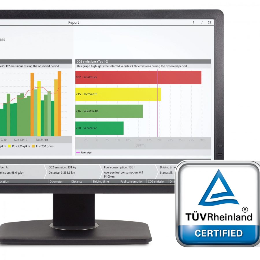 Narzędzie Webfleet do raportowania emisji CO2 z certyfikatem TÜV Rheinland